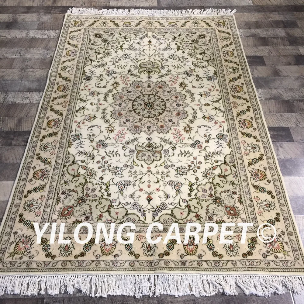Yilong 4 'x 6' яркий зеленый цветок ручной работы персидский стиль красивый вид