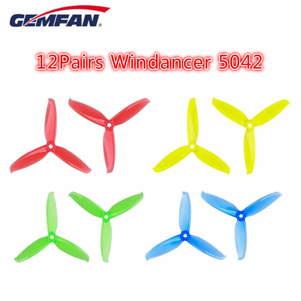 Партия из 12 пар, набор из 24 штук, Gemfan windancer 5042 5x4,2 дюймов ПК 3-лопастной пропеллер 5 мм отверстие 2 по часовой стрелке и 2 CCW Для дрона с дистанционным управлением с видом от первого лица с бесщеточным двигателем