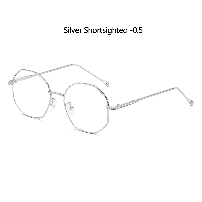 silver myopia 0.5 Zilead, полигональные металлические очки для близорукости, женские и мужские, прозрачные близорукие очки, близорукие очки с-0.5to-4,0 - Цвет оправы: silver myopia 0.5