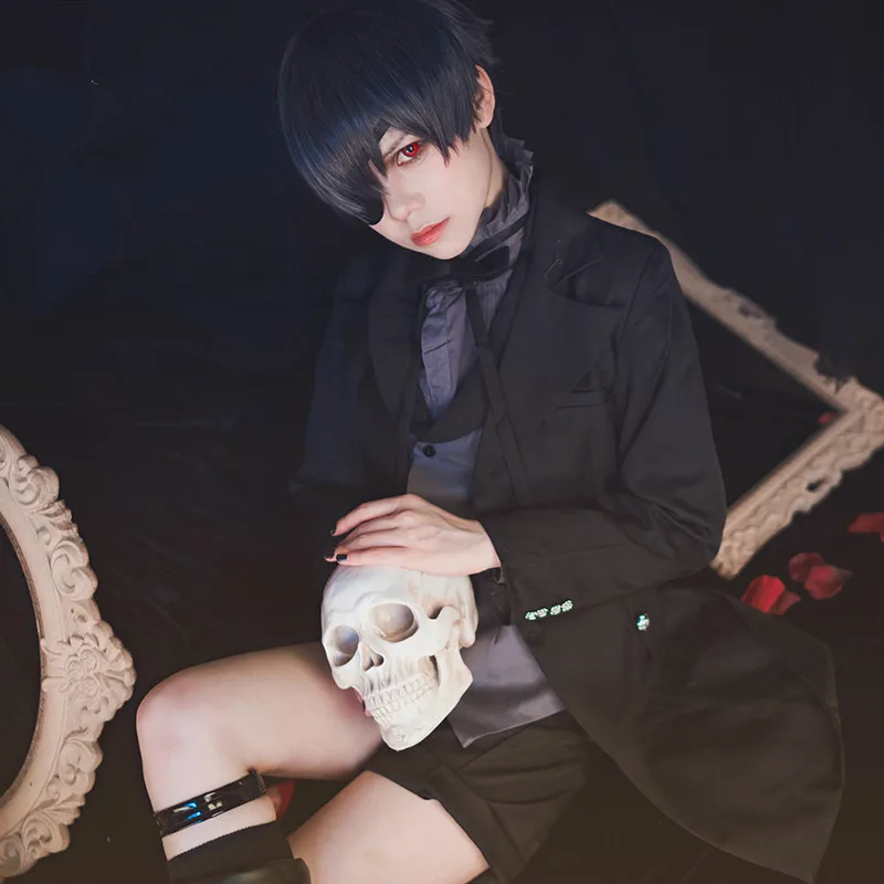 Kuroshitsuji Черный Дворецкий Косплей Аниме демон костюм Ciel Phantomhive косплей костюм пальто+ рубашка+ жилет+ брюки+ носки