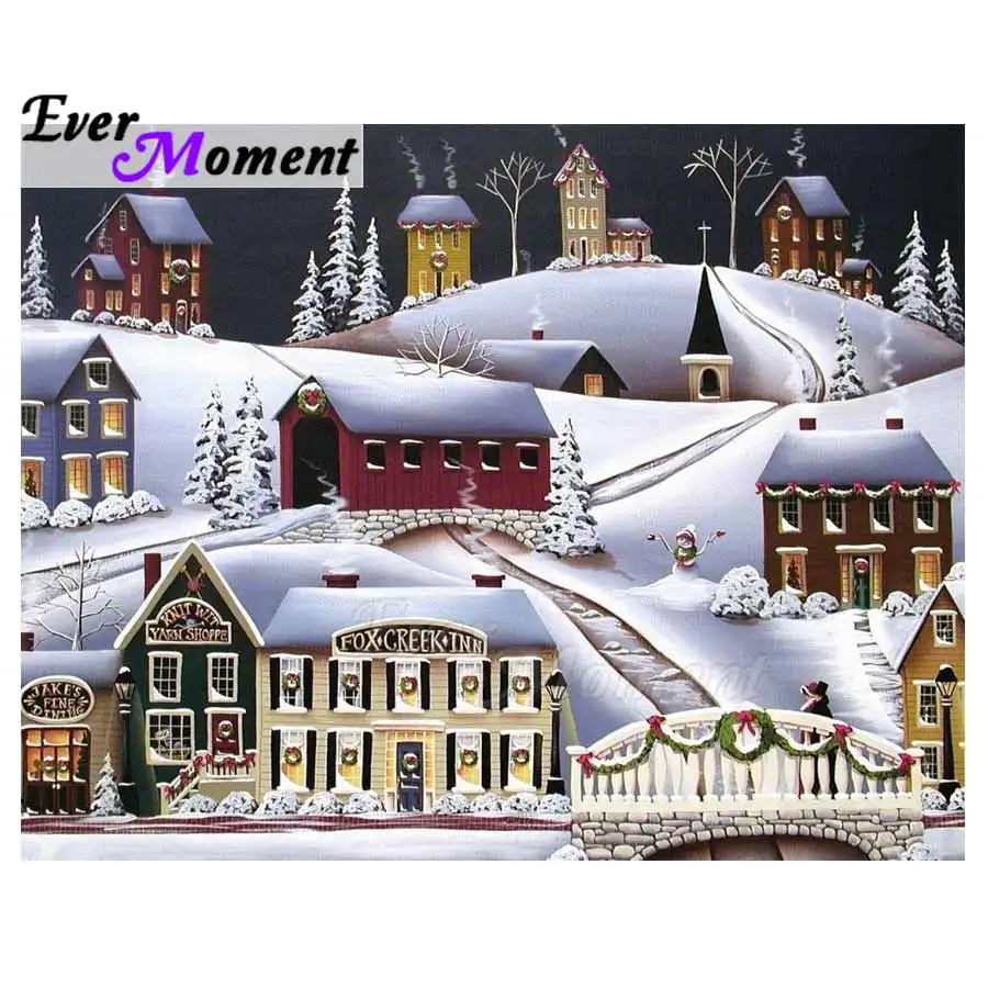 Ever Moment Алмазная картина дом Снежный пейзаж Картина Мозаика DIY полный камень дрель Алмазная вышивка украшение 3F466