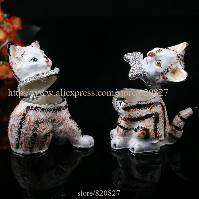 New Couple Design Cat  Jewelry Box Female and Male Cats Trinket Gift Box Set of 2 Cat Lovers Trinket Gift Box