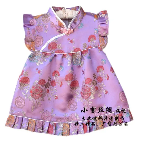 pink flower QZ-7 красный жаккард цветок пиона шелковое платье для малышки профессиональный ручной работы китайское платье Qipao cheongsam 5 цветов - Цвет: pink flower