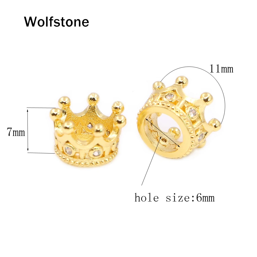 Wolfstone красивые микро декор циркон Корона Spacer Шарм Бусины подходящие браслет