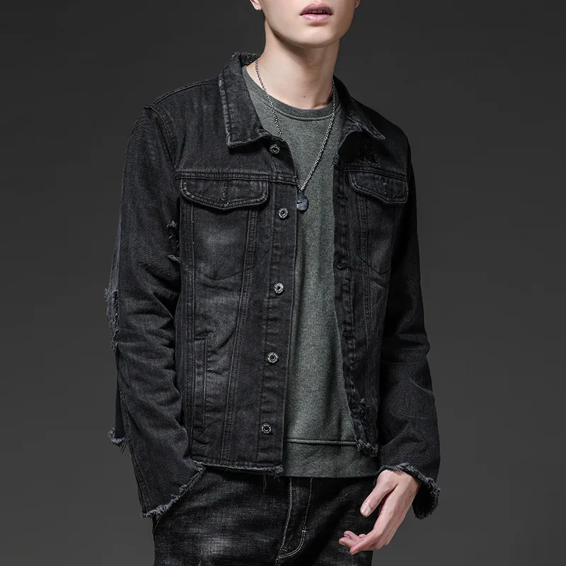 2 цвета Harajuku Винтаж Ruched с бахромой Черный Синий Заклепки череп джинсовая куртка