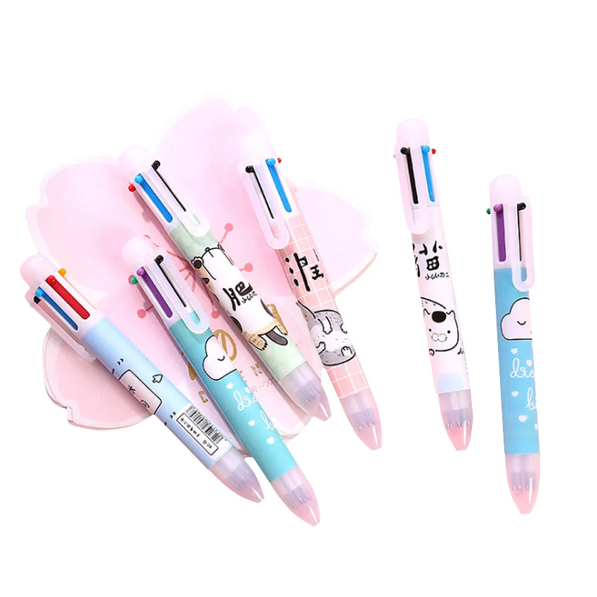 30 шт./лот мультяшная ручка многоцветная шариковая 6 цветов случайные шариковые