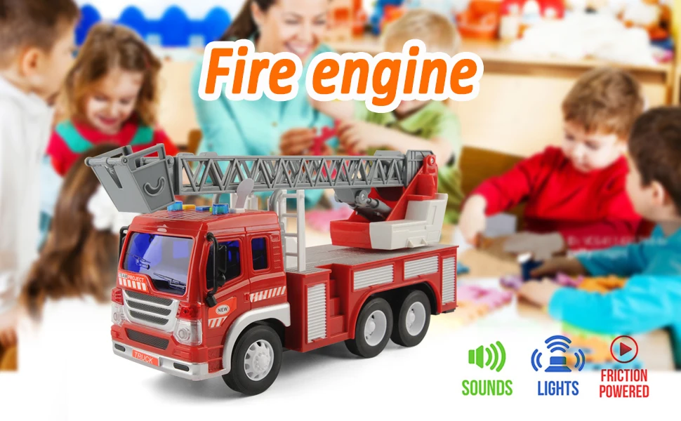 2pcs Literal Fire Truck Toys Set 1/16 Scale Fighting Car Educational Traffic Toys for Children Inertial Truck Toys For Baby Kids