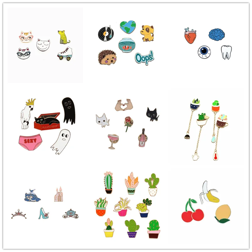 1 набор металлических значки с героями мультфильмов для одежды брошь кактус