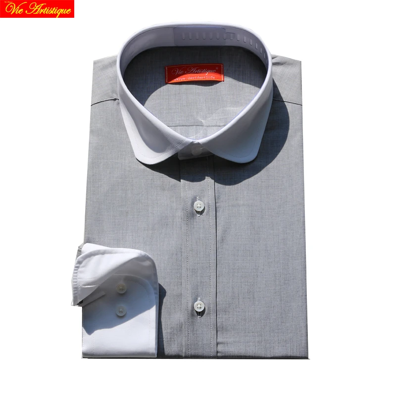 

men's dress shirt men business casual slim fit long sleeve oversize white collar cuff plain grey cotton shirts tailored 2018