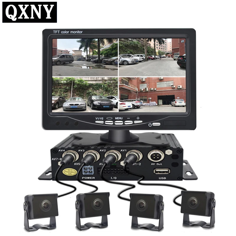 QXNY DC12V 24V 7 &quotЖК дисплей 4 канальный видеовход автомобильный видеомонитор для