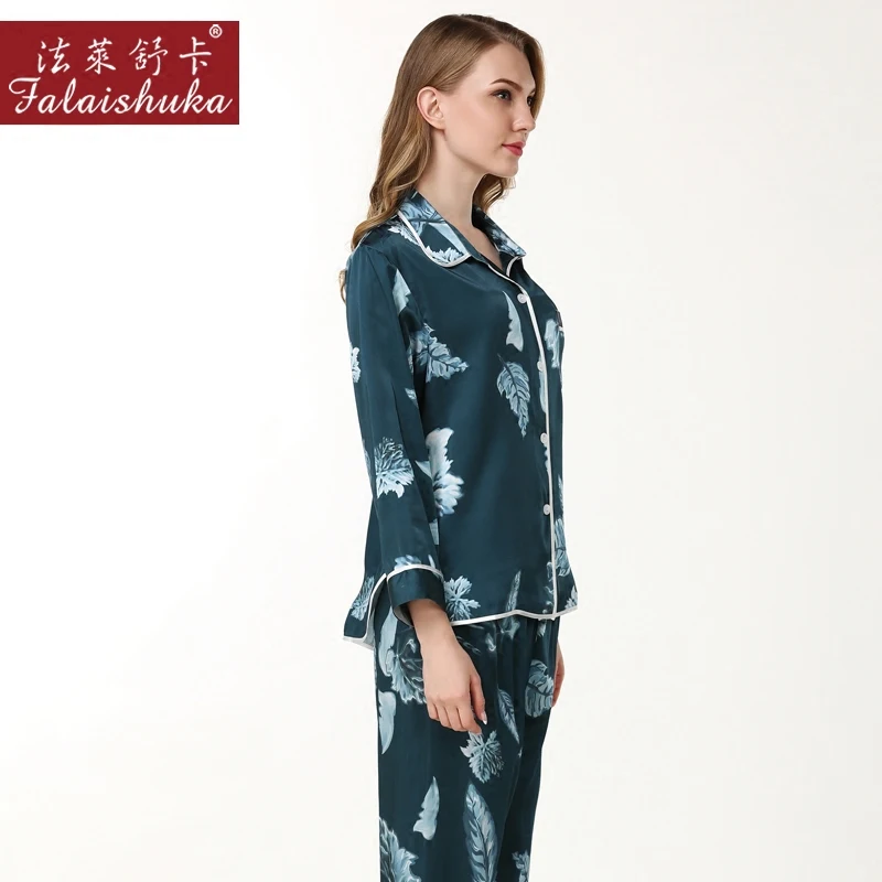 Womens Silk Satin Pajamas Set 2019 woman silk long sleeve tops and full length pants set Sleepwear Set Nightwear Loungewear
