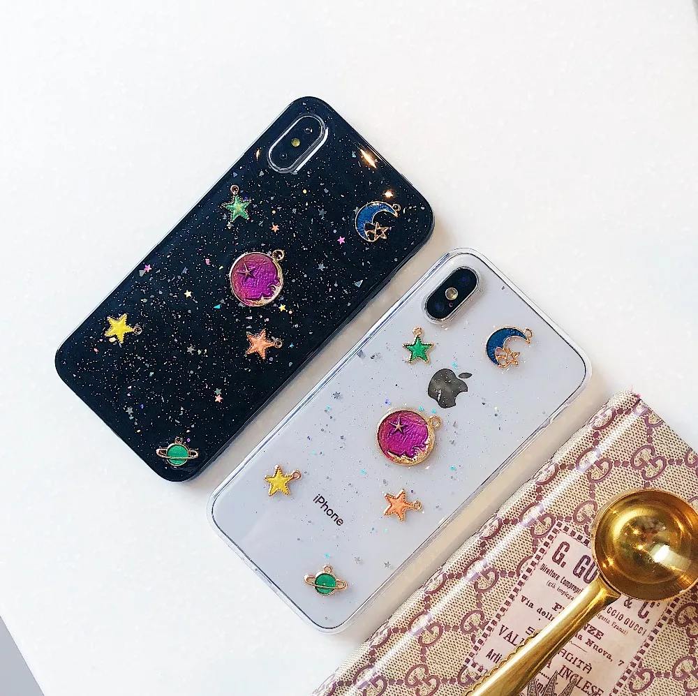 Роскошный блестящий чехол для телефона на iphone XS XR Max Bling Moon Planet силиконовый мягкий
