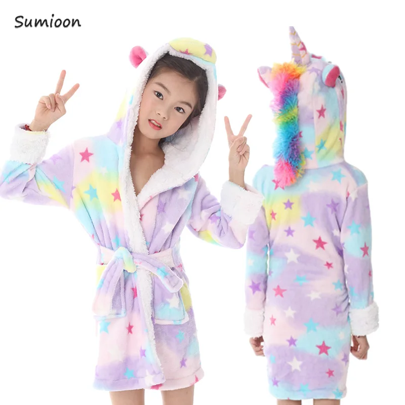 Star unicorn Kigurumi/детский банный халат с капюшоном в виде единорога; банный халат с изображением звезд и радуги; Пижама для мальчиков и девочек; детская одежда для сна; ночная рубашка - Цвет: Star unicorn