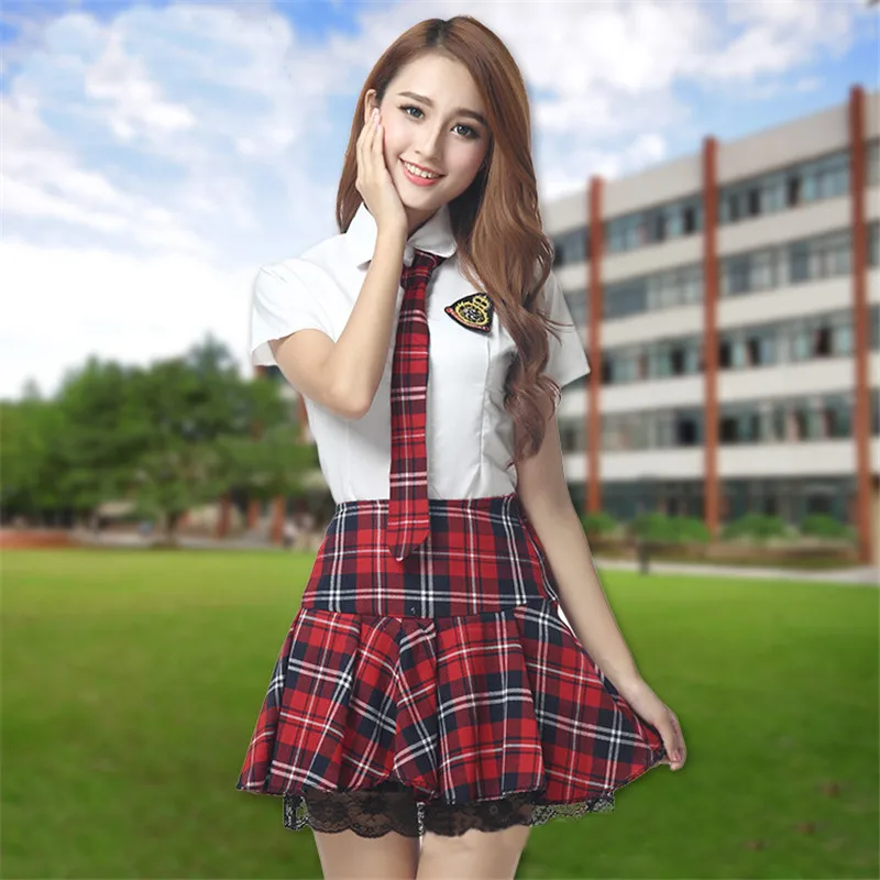 Высокое качество студентов мини юбки в шотландскую клетку комплекты с топами
