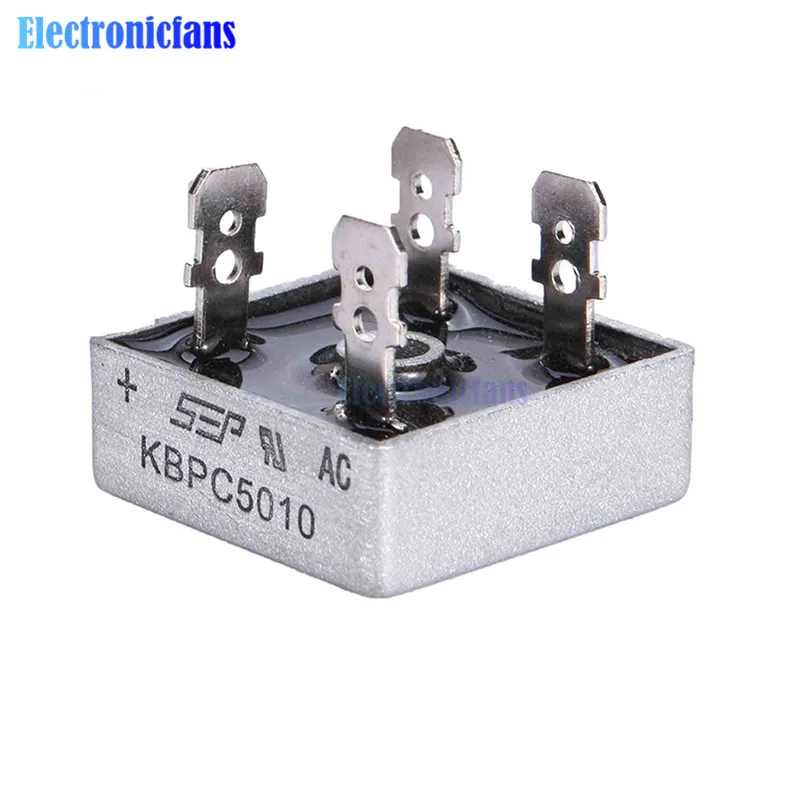 1Pcs 50A 1000V Metal Case Single Phases Diode Bridge Rectifier KBPC5010 AL | Электронные компоненты и