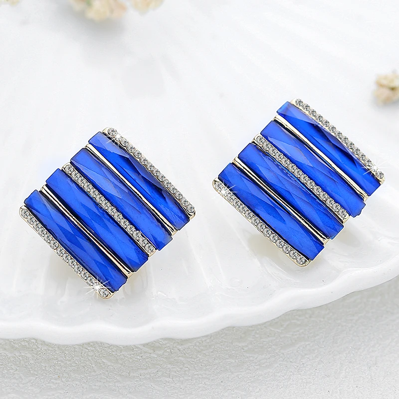 Винтажные геометрические серьги Стразы модные квадратные серьги-гвоздики с