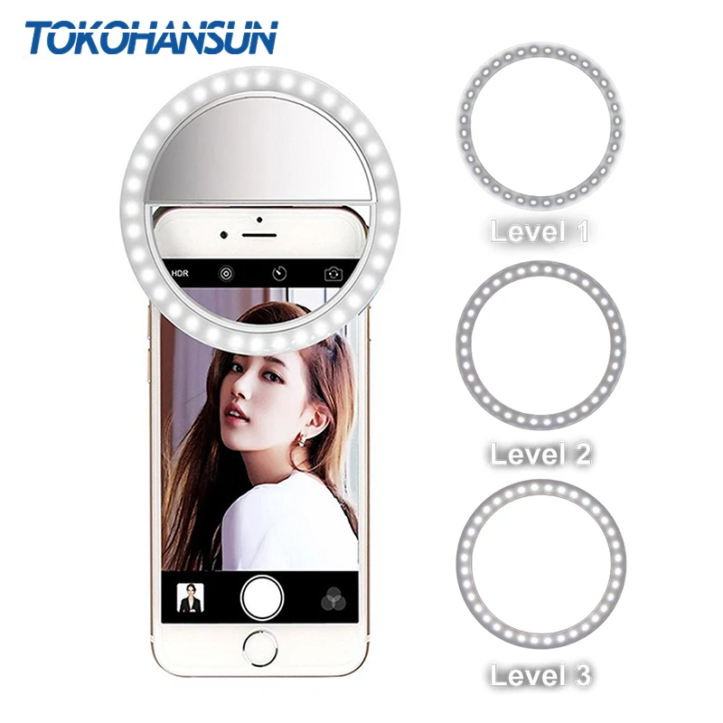 TOKOHANSUN кольцо селфи свет светодиодный фотографический свет с USB зарядкой Ringlight светодиодный кольцо для IPhone 7 8 X Xiaomi для объектива телефона
