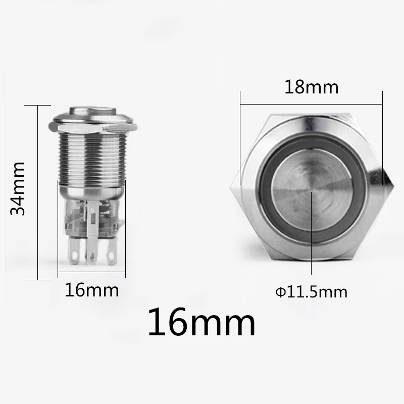 16 мм металлический кнопочный переключатель с фиксацией мгновенный