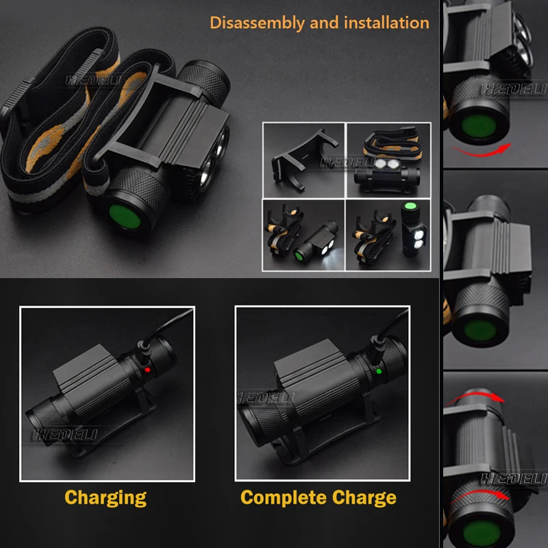 CREE XM-L2 светодиодный мини налобный фонарь с зарядкой от USB 9 режимов