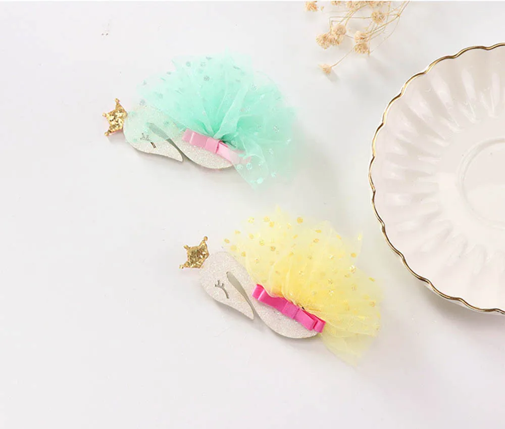 Детские Шпильки 1 шт. Заколки для волос девочек с кружевным лебедем Пряжка