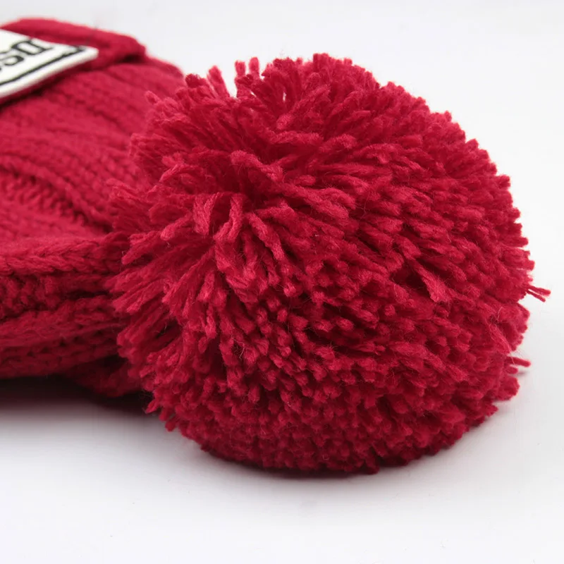 Зимние Модные шапки для женщин Pom Beanies Толстая вязаная шапочка Шерсть Bobble мяч
