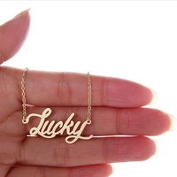aoloshow wished alphabet letter lucky nameplate name necklace pendant for women stainless steel gold collier femme nl 2441