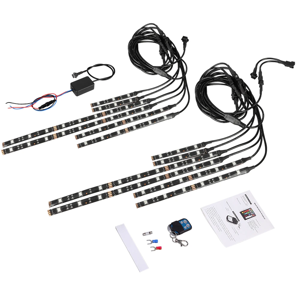 

New 12Pcs RGB Wireless Remote LED Car Motorcycle Light strip Atmosphere Lamp #40