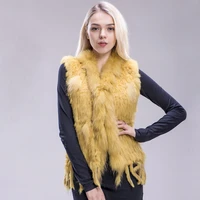zdfurs 2018 new colors women genuine real rabbit fur vest coat tassels raccoon fur collar waistcoat wholesale drop shipping