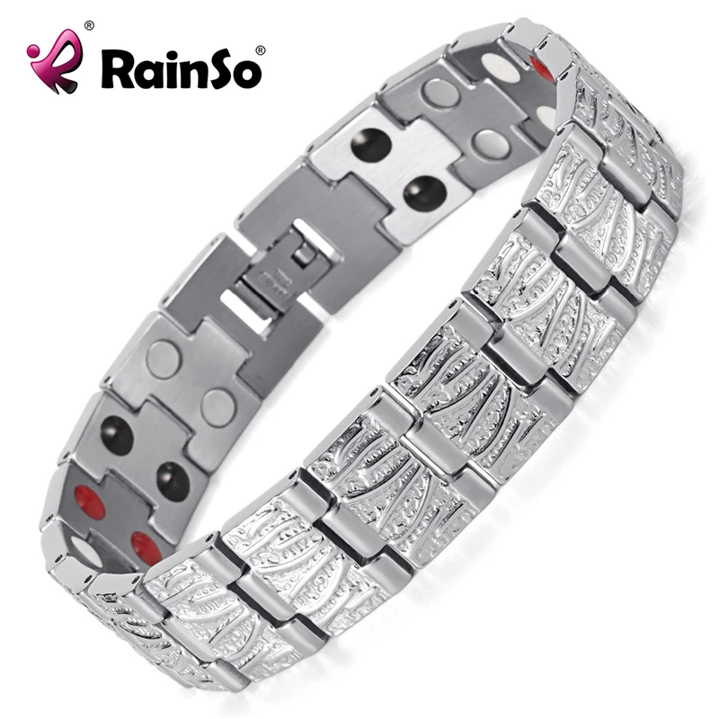 Модный мужской браслет Rainso из нержавеющей стали двойной ряд 4 элемента здоровья