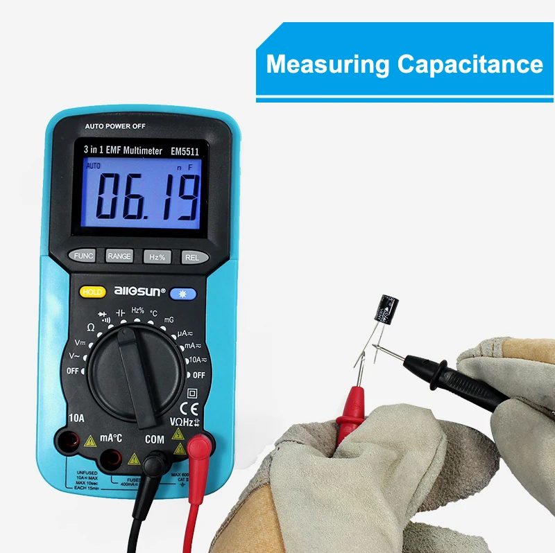 Все-солнце EM5511 EMF Цифровой мультиметр 3 в 1 EMF мультиметр Подсветка ЖК-дисплей Тестер Многофункциональный мультиметры EMF тестер