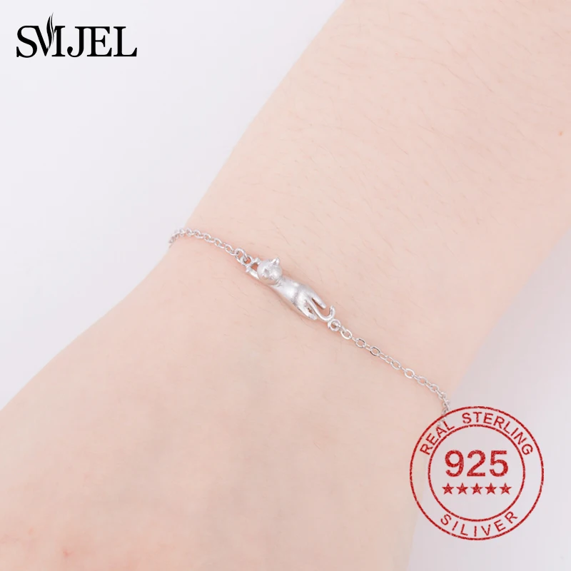 SMJEL 100% Стерлинговое Серебро 925 пробы милые Висячие браслеты с котом для женщин и