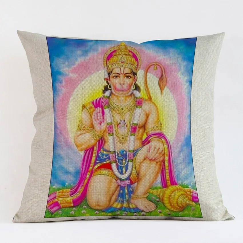 Диванные подушки Hanuman Shiva Genesha из хлопка и льна с принтом в индийском Таиланде 45x45