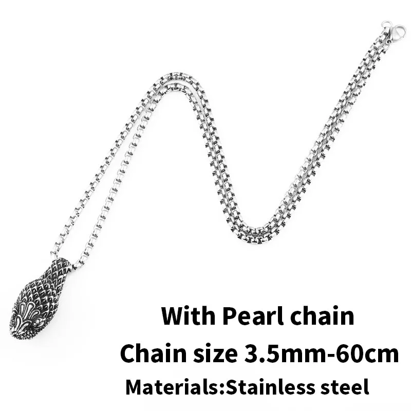 with pearl chain Стальной солдат 3D Кобра с открытым ртом ожерелье из нержавеющей стали змеиная цепь крутые модные украшения для мужчин аксессуары - Окраска металла: with pearl chain