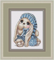 needlework 14ct 16ct cross stitch diy count cross stitch embroidery setblue hat bite hand cute rabbit