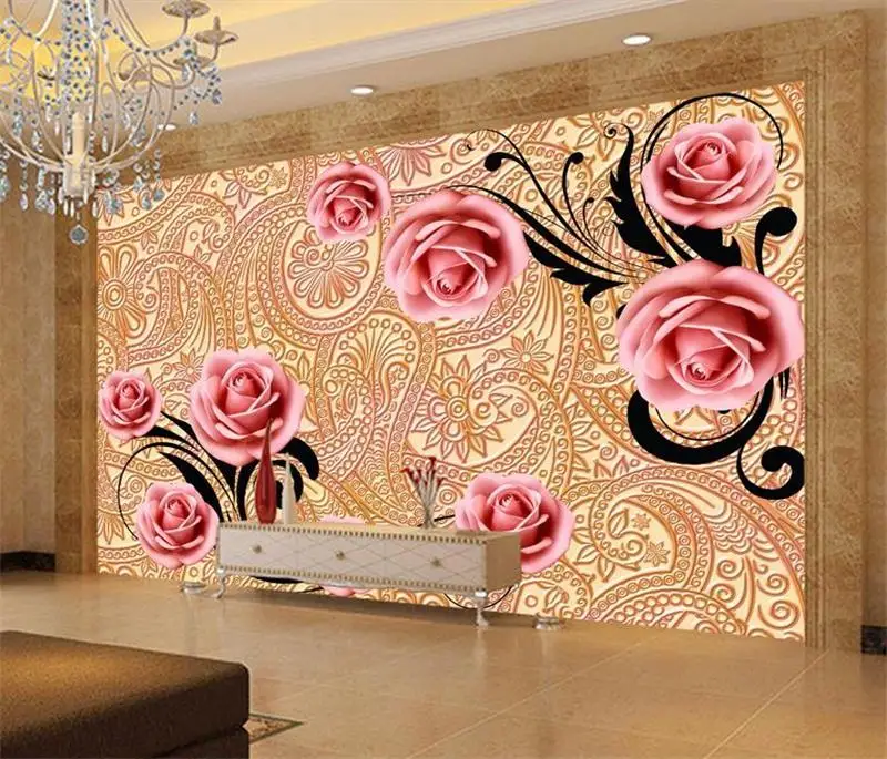 Пользовательские 3d фото обои комнаты нетканые фрески рельефная роза цветы