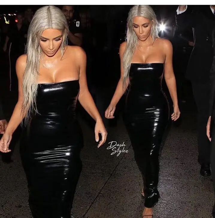 Для женщин сексуальное платье без бретелек кожа для ночного клуба длиной по