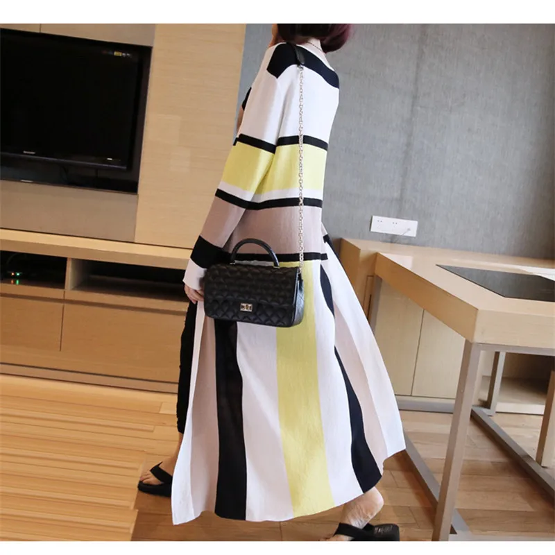 Free Shipping 2018 New Fashion Knitting Coat For Women Loose Outerwear Long Sleeve Maxi Soft Autumn Sweaters Striped Cardigan |