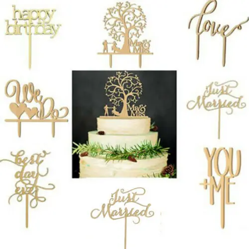 Популярные Красивые Романтические деревянные топперы для торта украшения