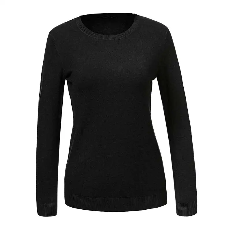 Black GLO-STORY, повседневный минималистичный стиль, Однотонный женский пуловер, свитер с круглым вырезом, нижнее белье с длинным рукавом, женские вязаные топы, новинка 8439 - Цвет: Black