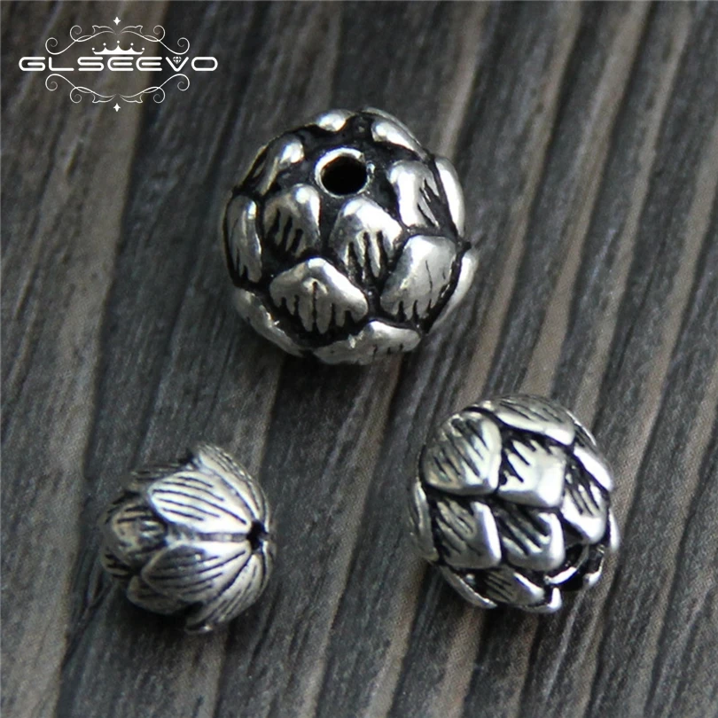 5pcs Vintage 925 Sterling Silver Beads Engrave Lotus Flower DIY Bracelet Necklace Bangle Spacer XA0552 | Украшения и аксессуары