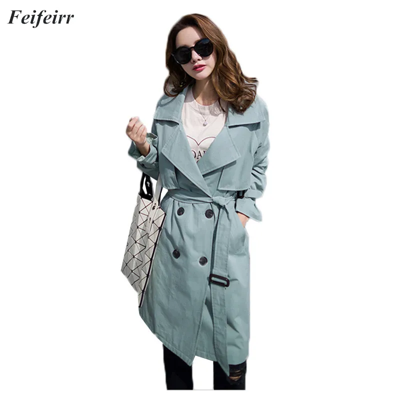 Женский двубортный Тренч свободный длинный плащ-ветровка на весну и осень 2018 |