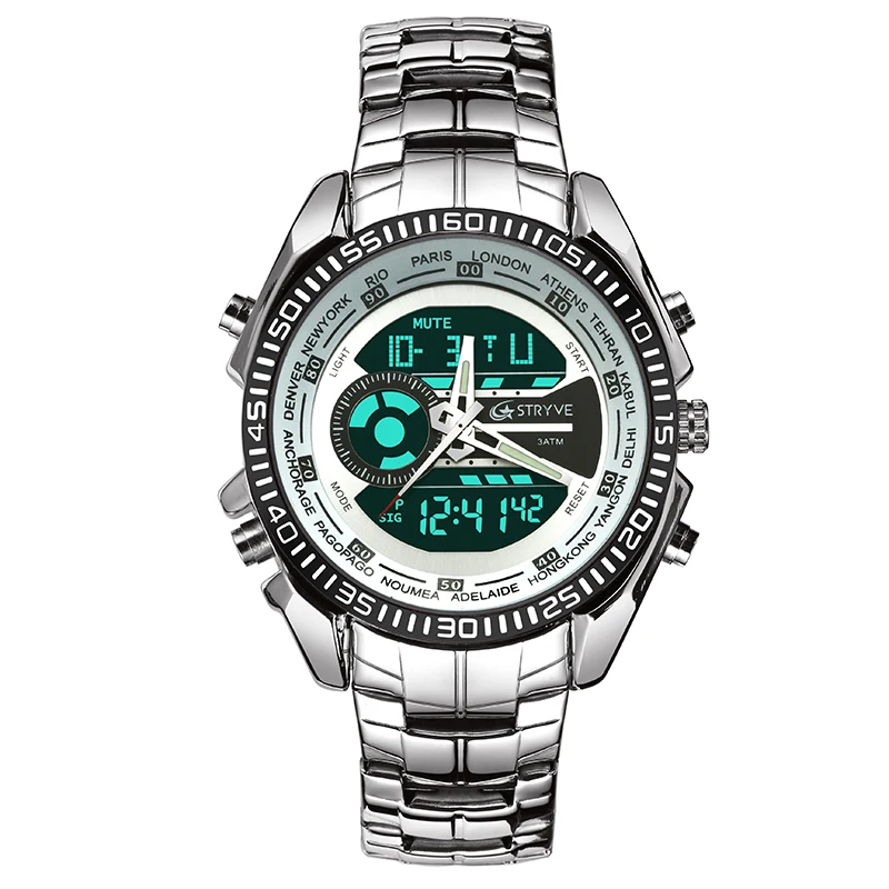Спортивные часы Stryve S8016 мужские с двойным дисплеем Led аналоговые Chrono военные