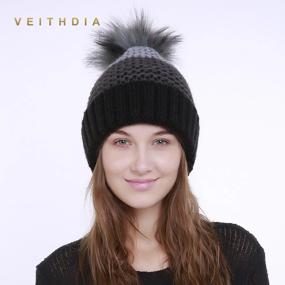 

Женская зимняя шапка VEITHDIA, шапка из искусственного меха, вязаная шапка, Теплая Лыжная Шапка, трендовые мягкие толстые женские шапки