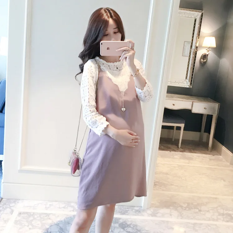 Новинка 2017 корейские платья для беременных Весенние длинные секционные