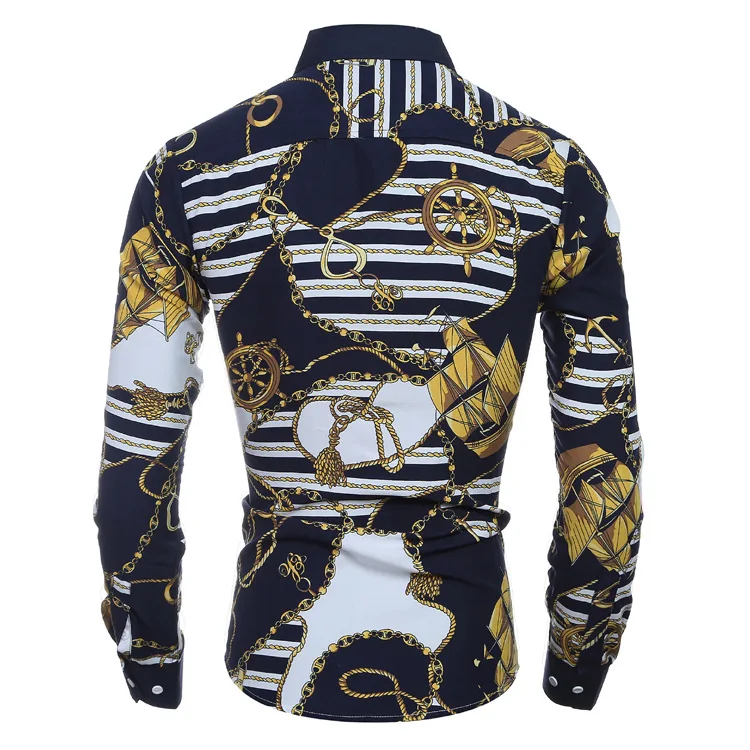 2017 Hot Casual Men's Shirts Men Long Sleeve Slim Fit Stripe Shirt Print Chemise Homme Brands Turn Down collar camisas 5116 | Мужская