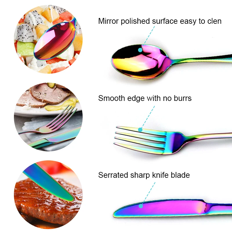 Столовые приборы из нержавеющей стали черная посуда красочные столовые набор