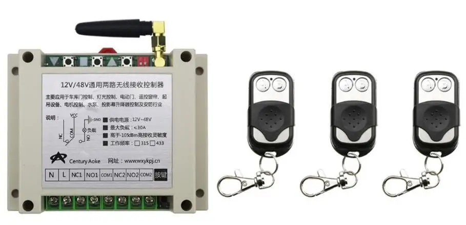 

New DC12V 24V 36V 48V 10A 2CH 2Channe Radio Remote Control Switch Receiver 3* Metal Push Button Transmitter Learning Code