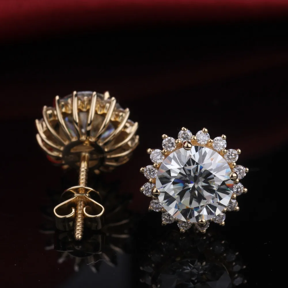 18K желтое золото свадебные серьги-гвоздики с 2ct круглой формы Муассанит ювелирные изделия, серьги с бриллиантами драгоценный камень подарок девушке