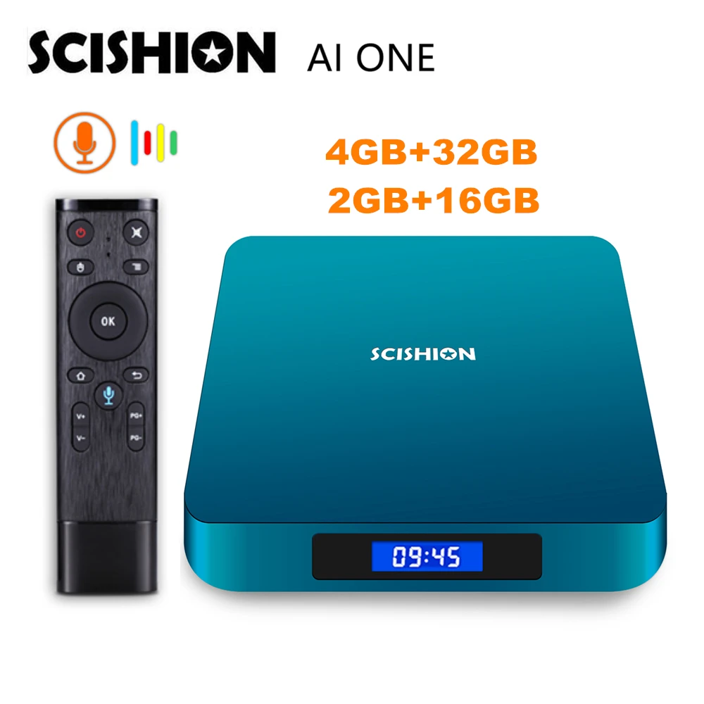 Scishion AI один голос Управление ТВ коробка Android 8 1 Rockchip 3328 Max 4 ГБ Оперативная память 32