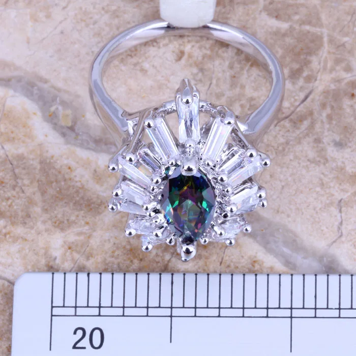 Кольцо с серебряным покрытием и радужным кубическим цирконием Размер 5 / 6 7 8/9